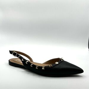 Valentino Rockstud Black Leather Slingback Flat, box, dust cover, extra studs